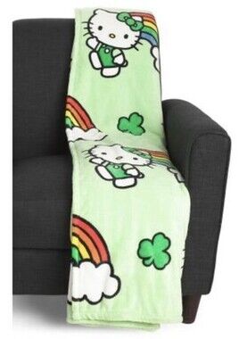 Green Hello Kitty Lucky Rainbow Blanket Full/Queen